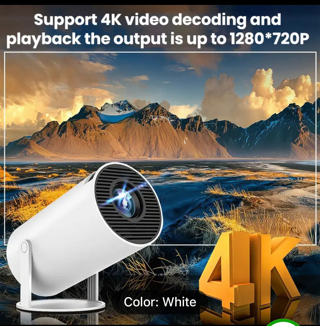 Compact 4K Ultra HD Mini Projector with Android 11.0, Dual WiFi & Wireless 5.0 - 180° Adjustable, Auto Keystone Correction, High-Dynamic Contrast, Portable Design for Home Theater, Camping & Outdoor Parties, Tiny Home Portable